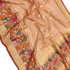 Peach Banarasi Kora Tissue Silk Saree — Meenakari Skirt Border, Festive Grace