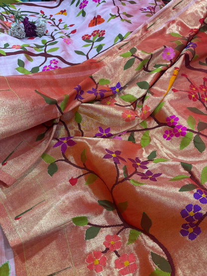 Heirloom Pink Paithani Silk Saree with Muniya Border - Luxurion World