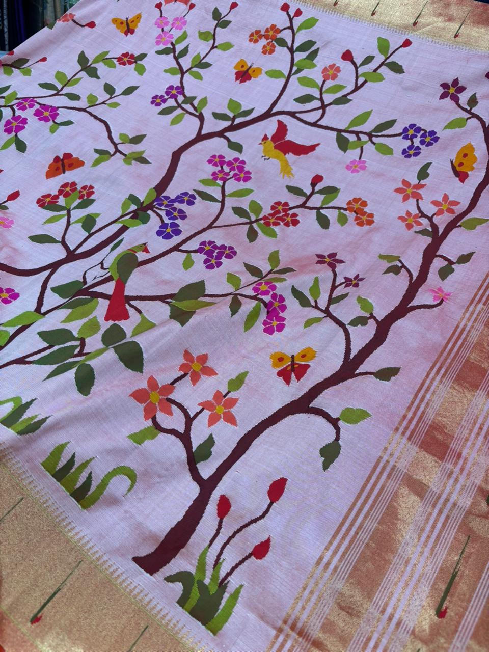 Heirloom Pink Paithani Silk Saree with Muniya Border - Luxurion World