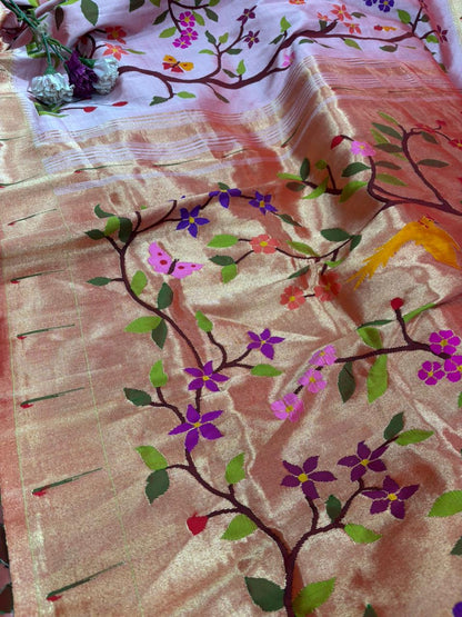 Heirloom Pink Paithani Silk Saree with Muniya Border - Luxurion World