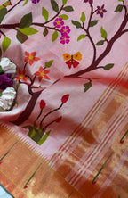 Heirloom Pink Paithani Silk Saree with Muniya Border - Luxurion World