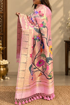 Pink Paithani Handloom Pure Silk Brocade Muniya Border Dupatta