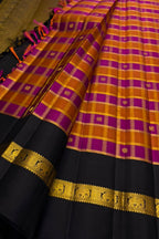 Pink And Brown Kanjeevaram Handloom Pure Silk Saree