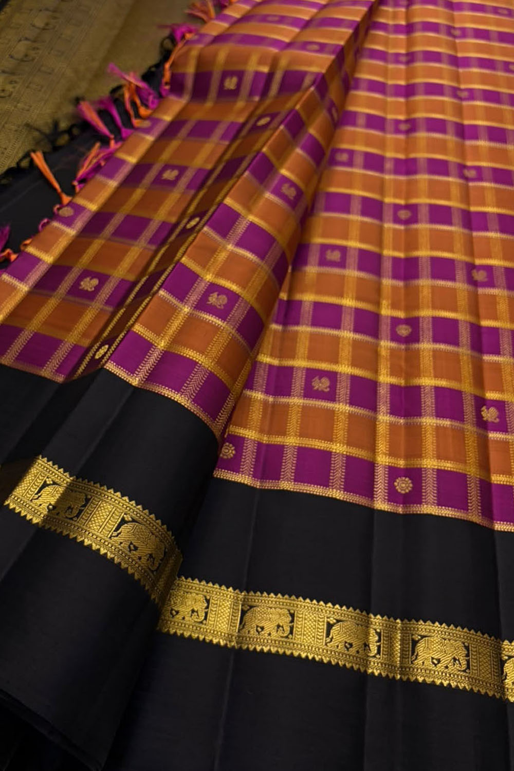 Pink And Brown Kanjeevaram Handloom Pure Silk Saree