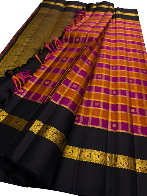 Pink And Brown Handloom Kanjeevaram Pure Silk Saree