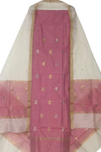 Pink And Off White Chanderi Handloom Cotton Silk Two Piece Unstitched Suit Set
