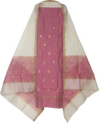 Pink And Off White Chanderi Handloom Cotton Silk Two Piece Unstitched Suit Set