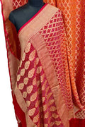 Pink And Orange Banarasi Bandhani Georgette Neemzari Jangla Saree