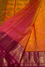 Pink And Orange Chanderi Handloom Pure Katan Silk Saree