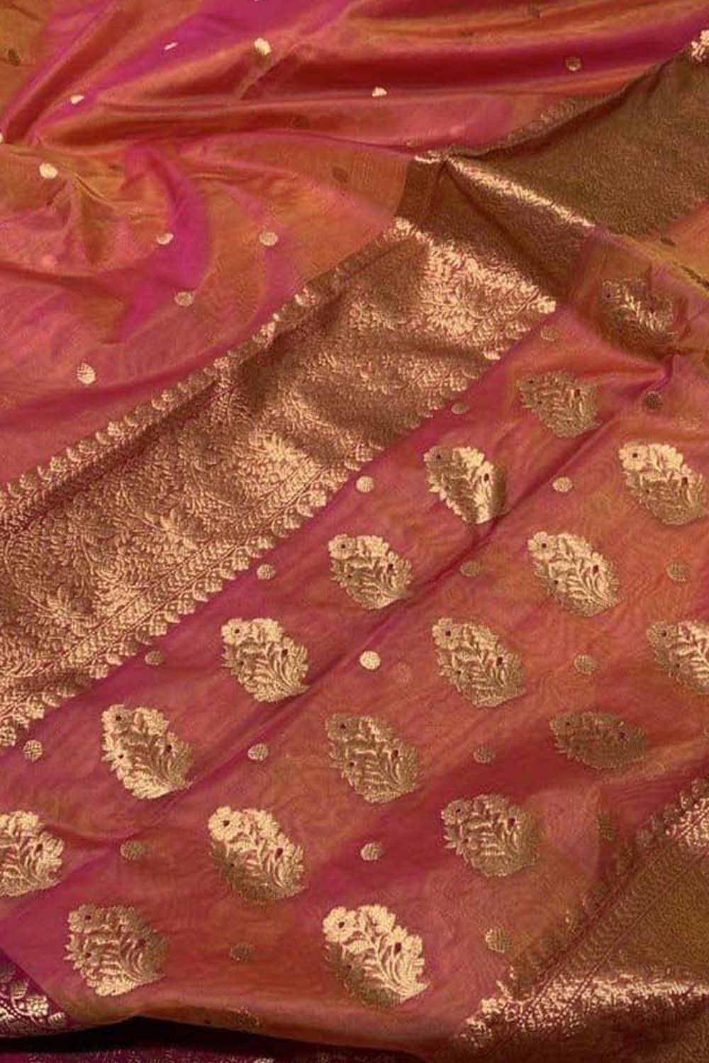 Pink And Orange Chanderi Pure Katan Silk Saree Festive
