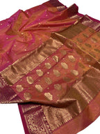 Pink And Orange Chanderi Pure Katan Silk Saree Festive
