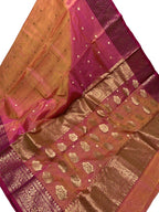 Pink And Orange Chanderi Pure Katan Silk Saree Festive