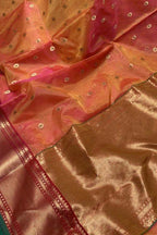 Pink And Orange Chanderi Pure Katan Silk Saree Festive