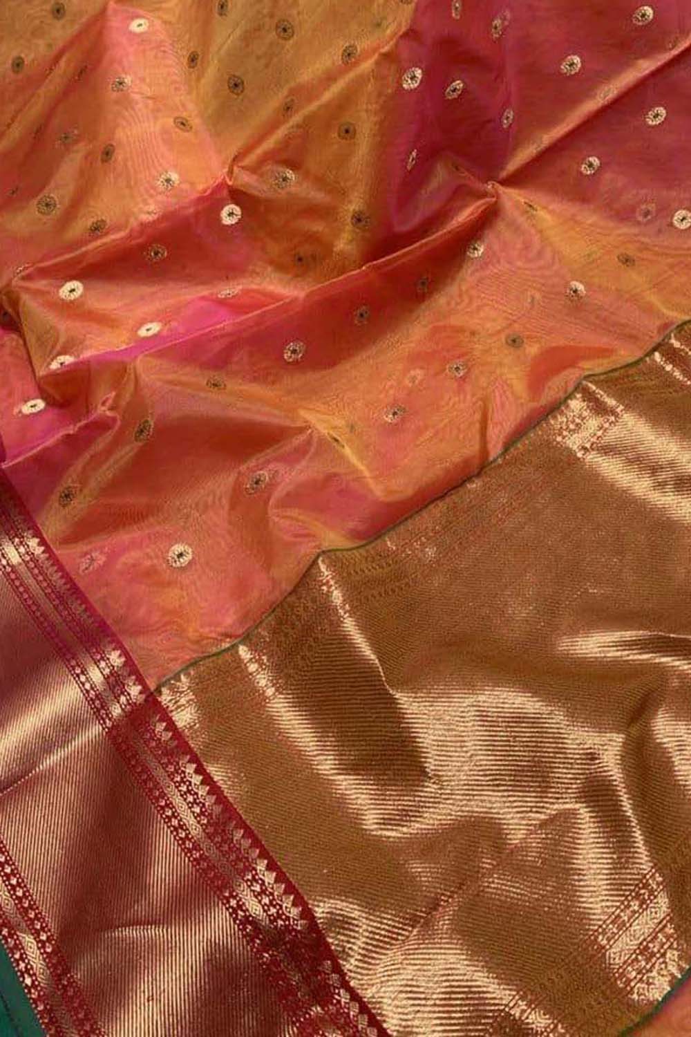 Pink And Orange Chanderi Pure Katan Silk Saree Festive