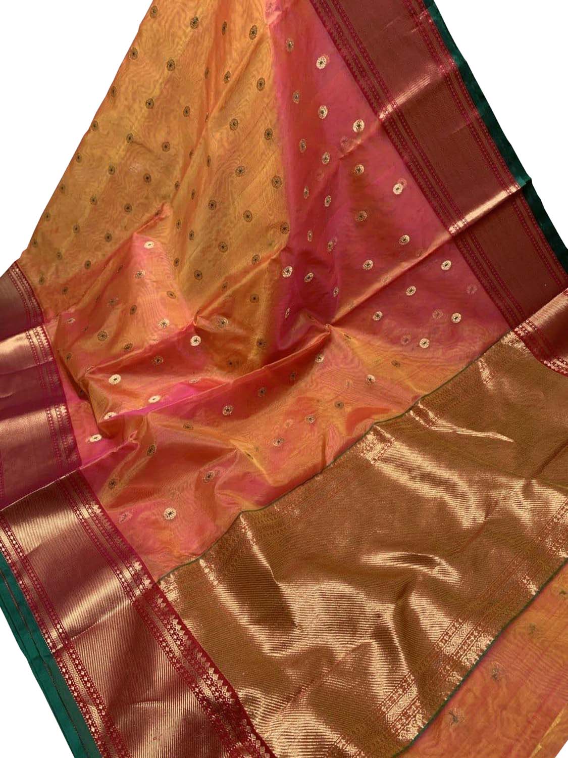 Pink And Orange Chanderi Pure Katan Silk Saree Festive