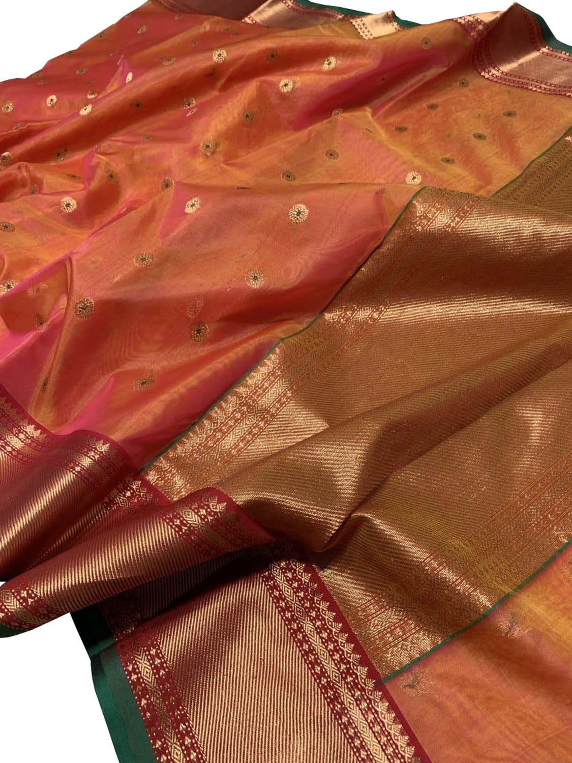 Pink And Orange Chanderi Pure Katan Silk Saree Festive