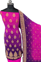 Pink And Purple Banarasi Bandhani Georgette Meenakari Rai Bandhej Three Piece Suit Festive