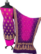 Pink And Purple Banarasi Bandhani Georgette Meenakari Rai Bandhej Three Piece Suit Festive