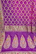 Pink And Purple Banarasi Bandhani Pure Georgette Tilfi Zari Saree