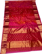 Pink And Red Chanderi Handloom Pure Katan Silk Saree
