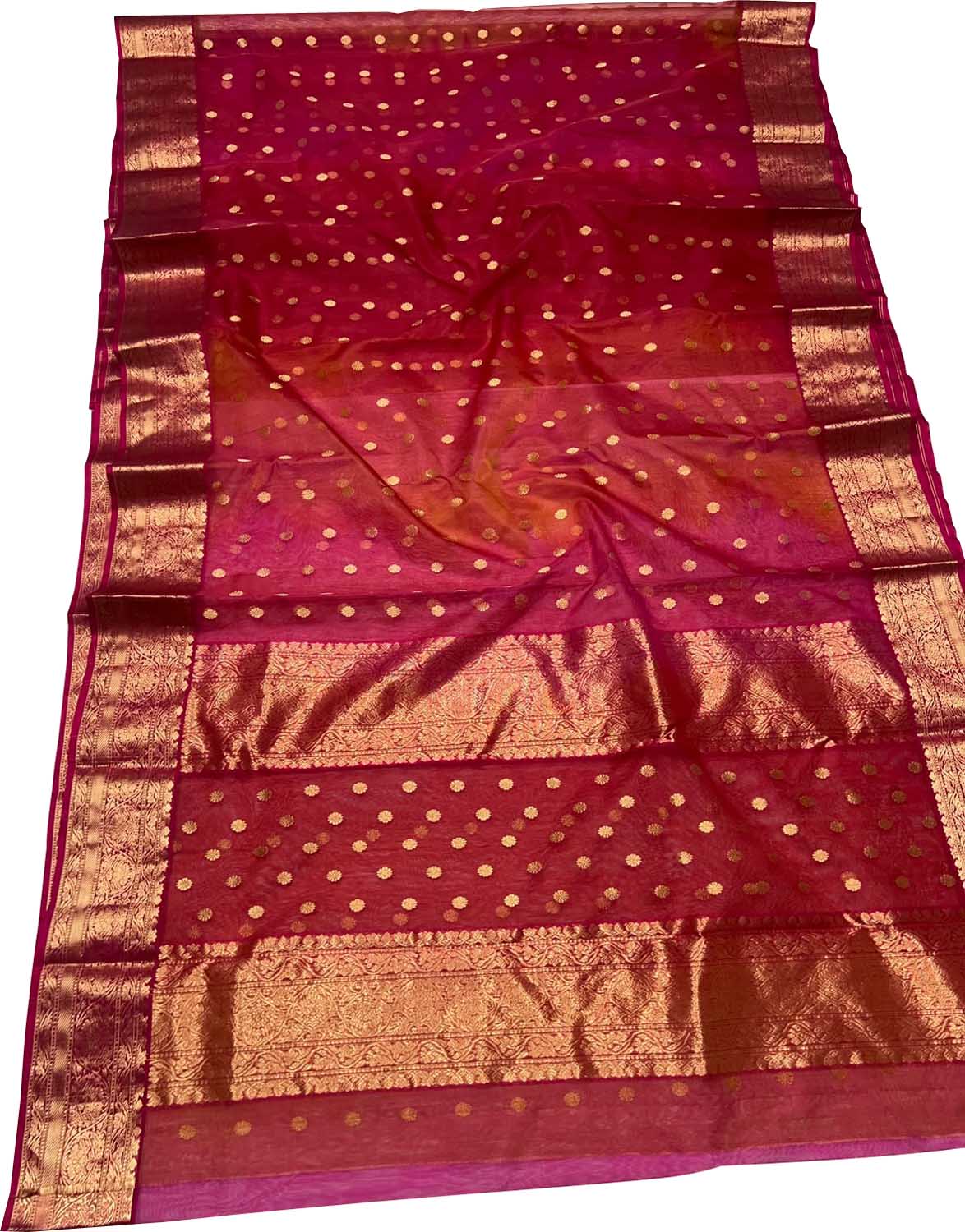 Pink And Red Chanderi Handloom Pure Katan Silk Saree