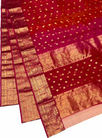 Pink And Red Chanderi Handloom Pure Katan Silk Saree