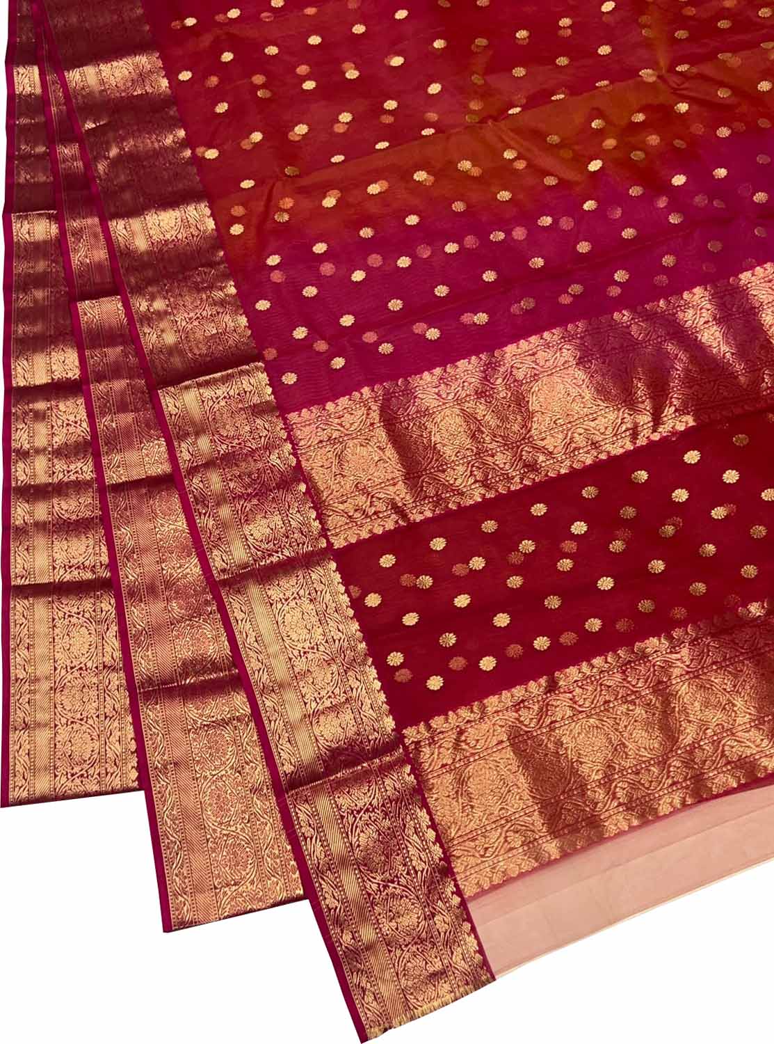 Pink And Red Chanderi Handloom Pure Katan Silk Saree