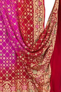Pink And Red Pure Georgette Bandhani Neem Zari Dupatta