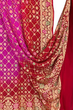 Pink And Red Pure Georgette Bandhani Neem Zari Dupatta