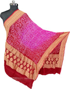 Pink And Red Pure Georgette Bandhani Rai Bandhej Dupatta