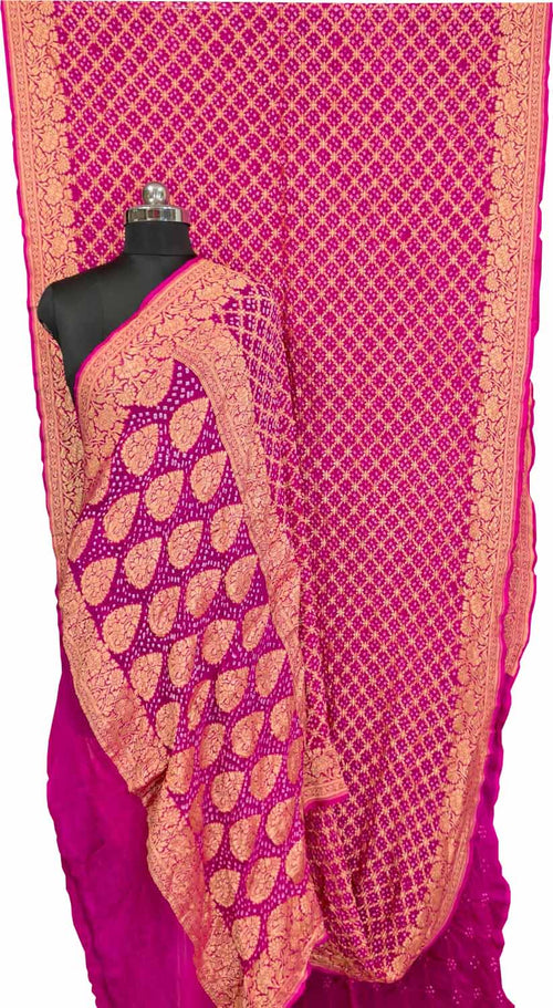 Pink Banarasi Bandhani Georgette Neemzari Jangla Saree