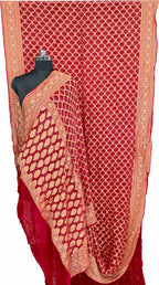 Pink Banarasi Bandhani Georgette Neemzari Jangla Saree