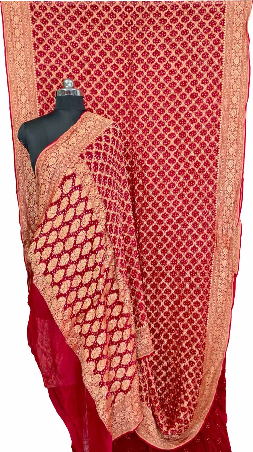 Pink Banarasi Bandhani Georgette Neemzari Jangla Saree