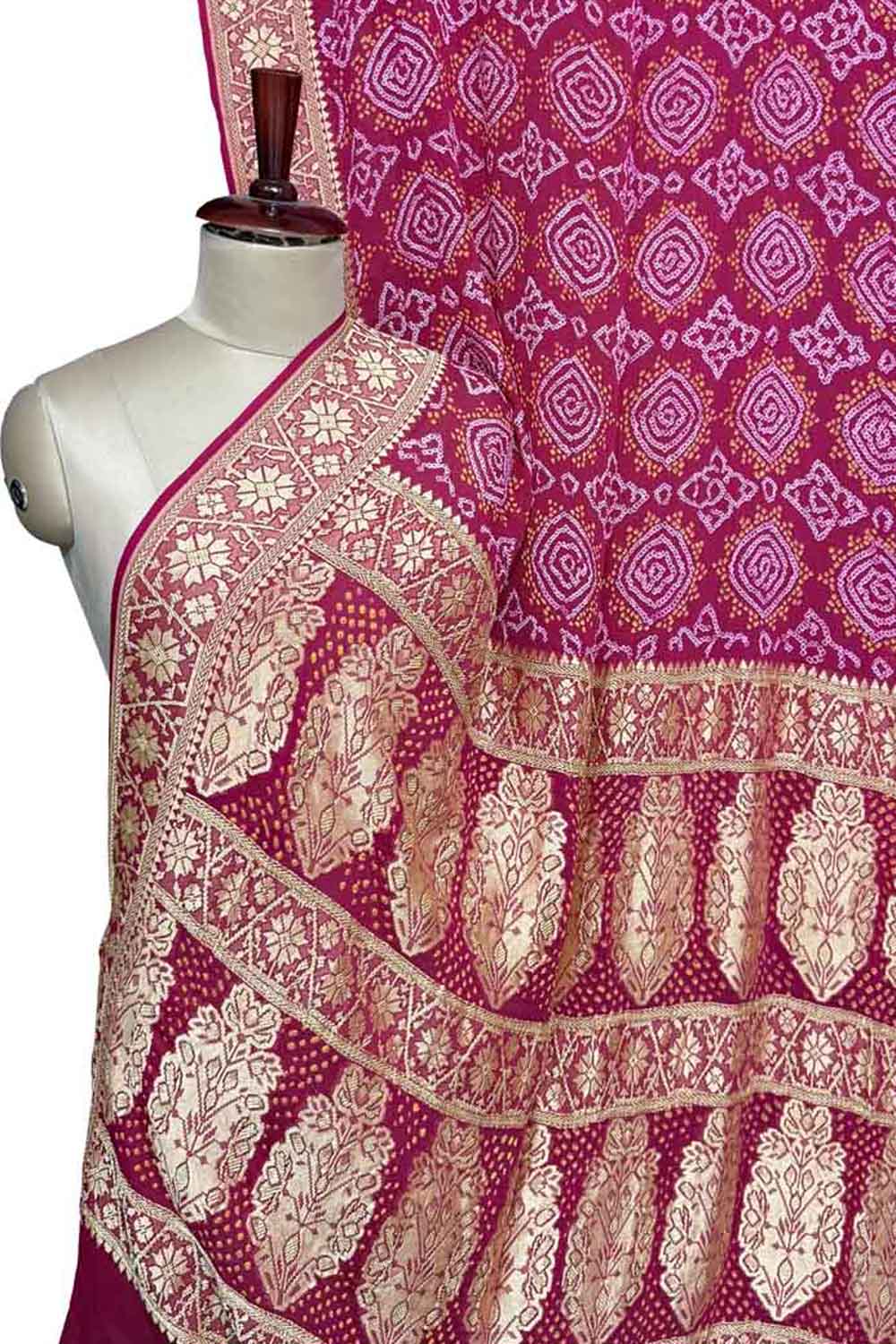 Pink Banarasi Bandhani Pure Georgette Neemzari Saree