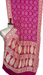 Pink Banarasi Bandhani Pure Georgette Neemzari Saree