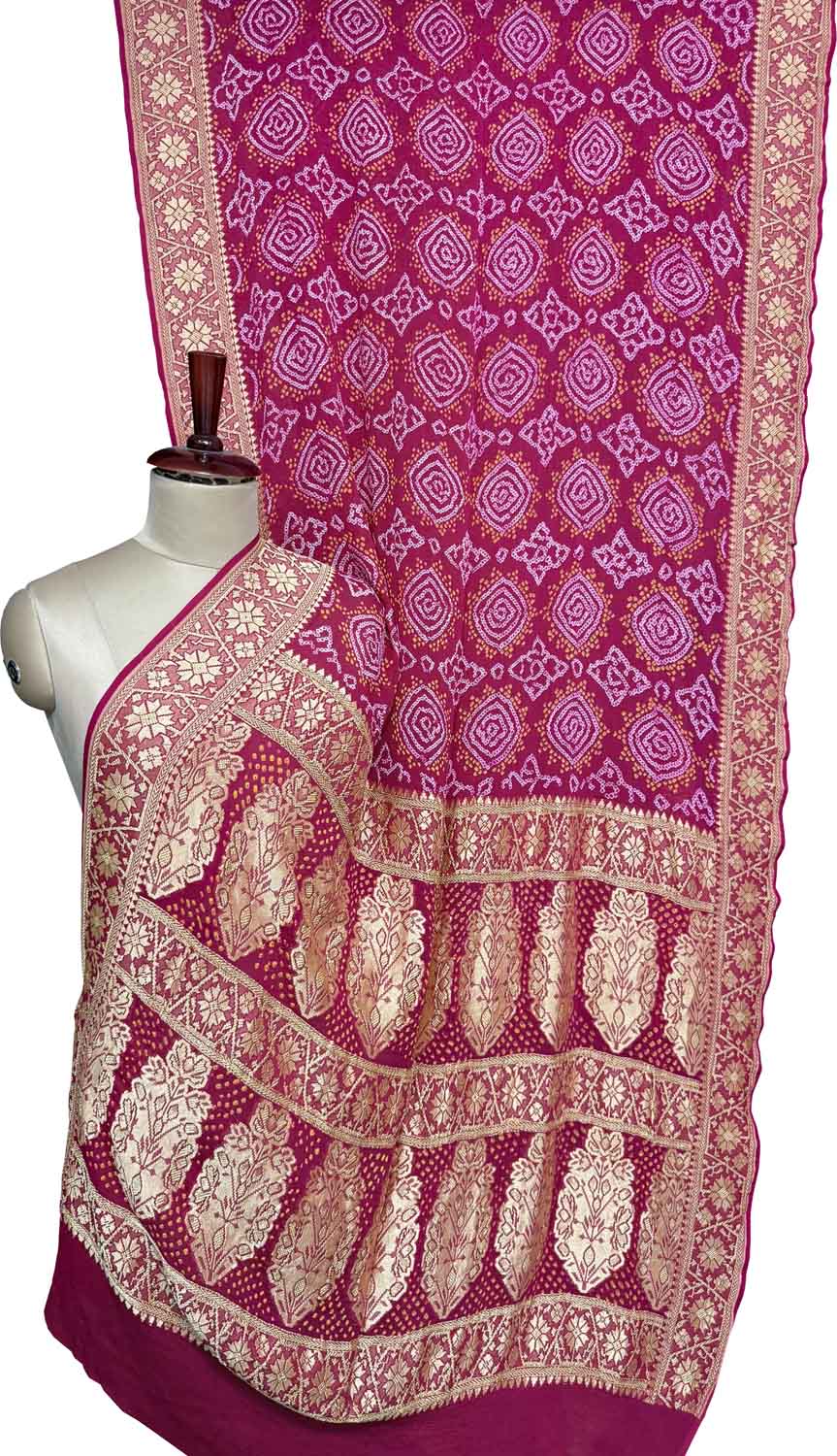Pink Banarasi Bandhani Pure Georgette Neemzari Saree
