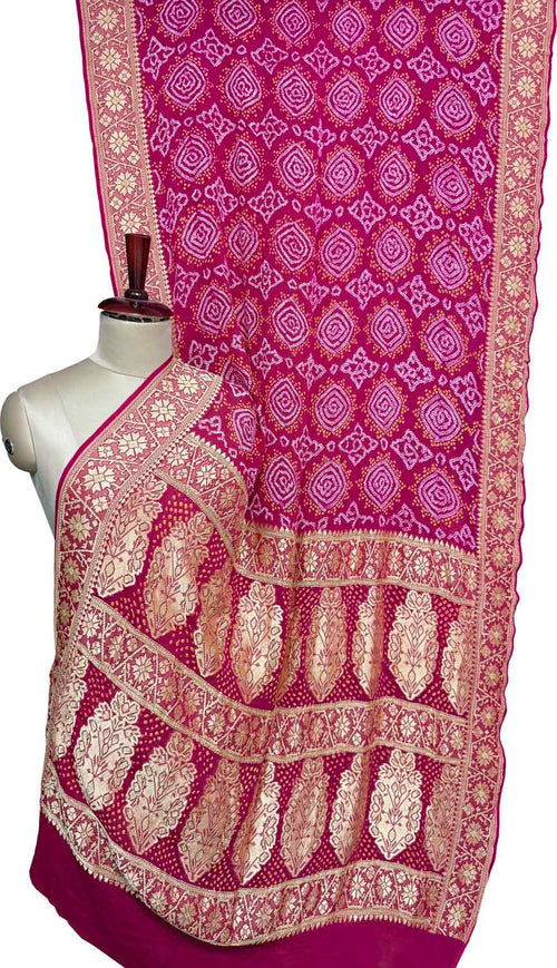 Pink Banarasi Bandhani Pure Georgette Neemzari Saree