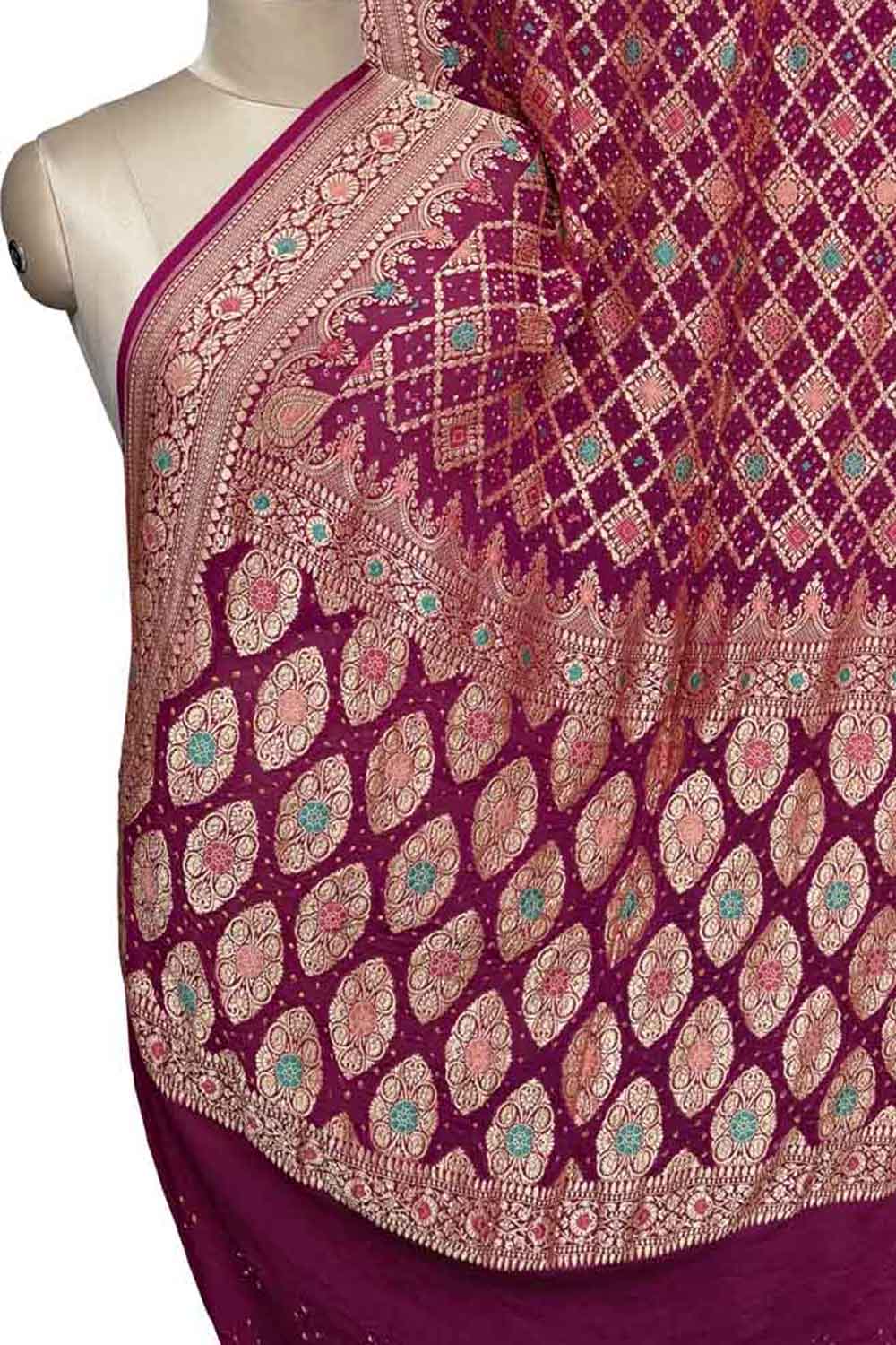 Pink Banarasi Bandhani Pure Georgette Saree Neemzari