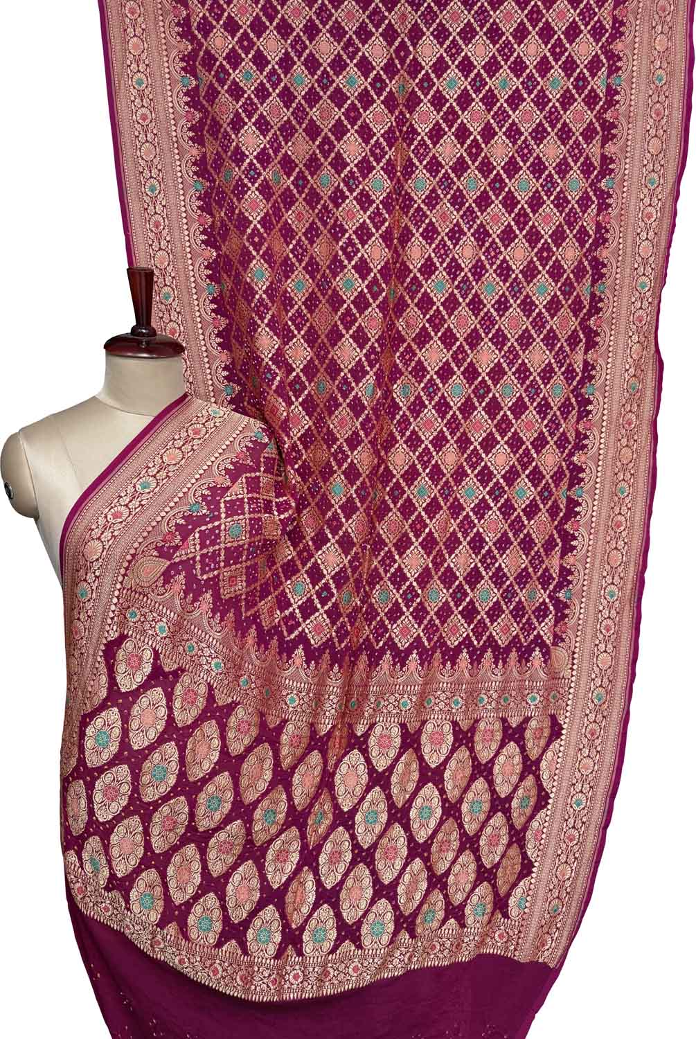 Pink Banarasi Bandhani Pure Georgette Saree Neemzari