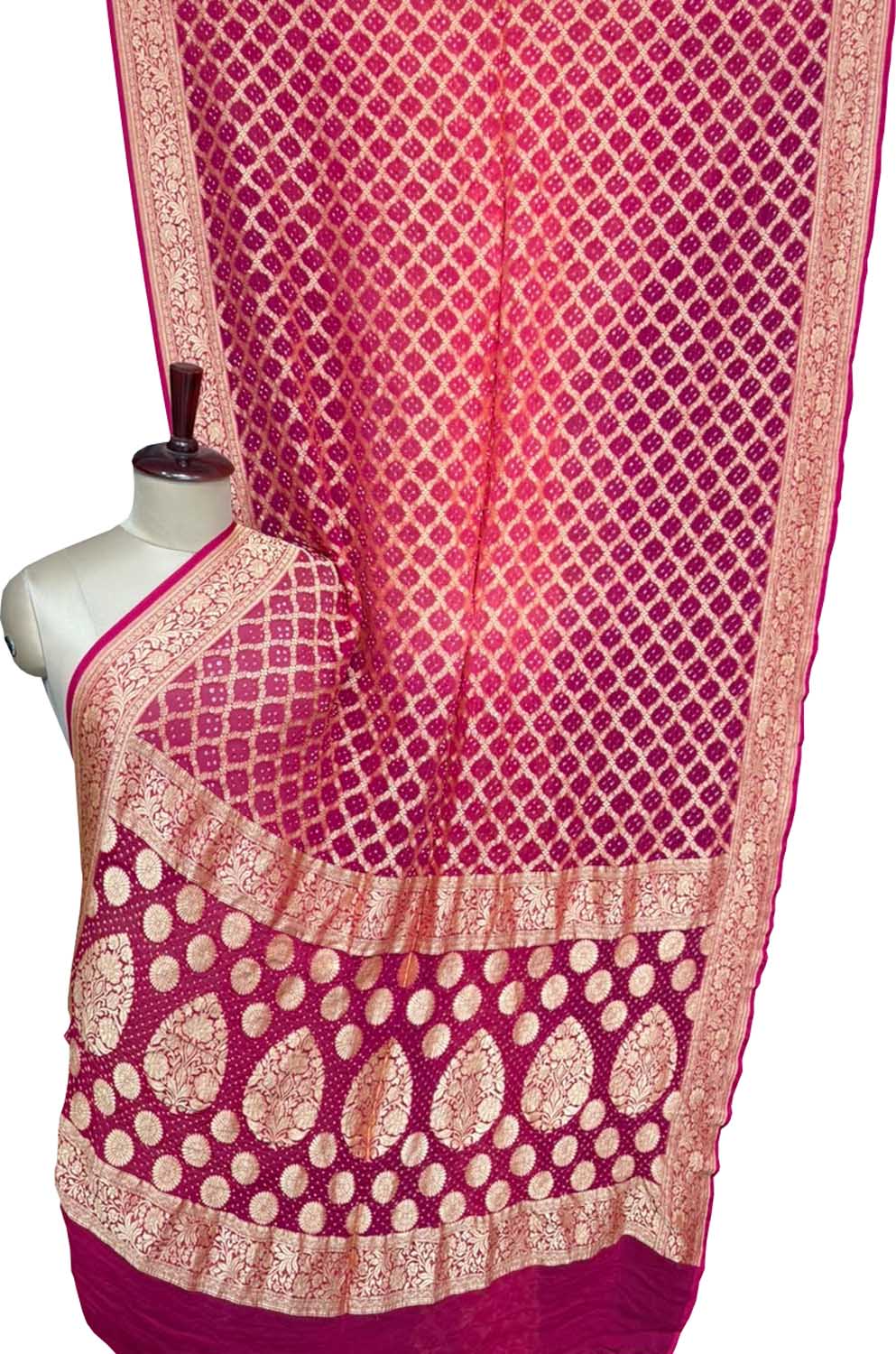 Pink Banarasi Bandhani Pure Georgette Saree Neemzari