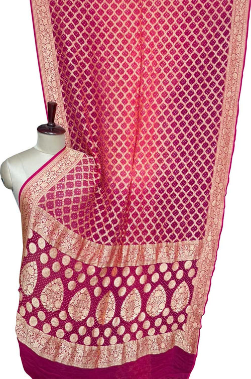 Pink Banarasi Bandhani Pure Georgette Saree Neemzari