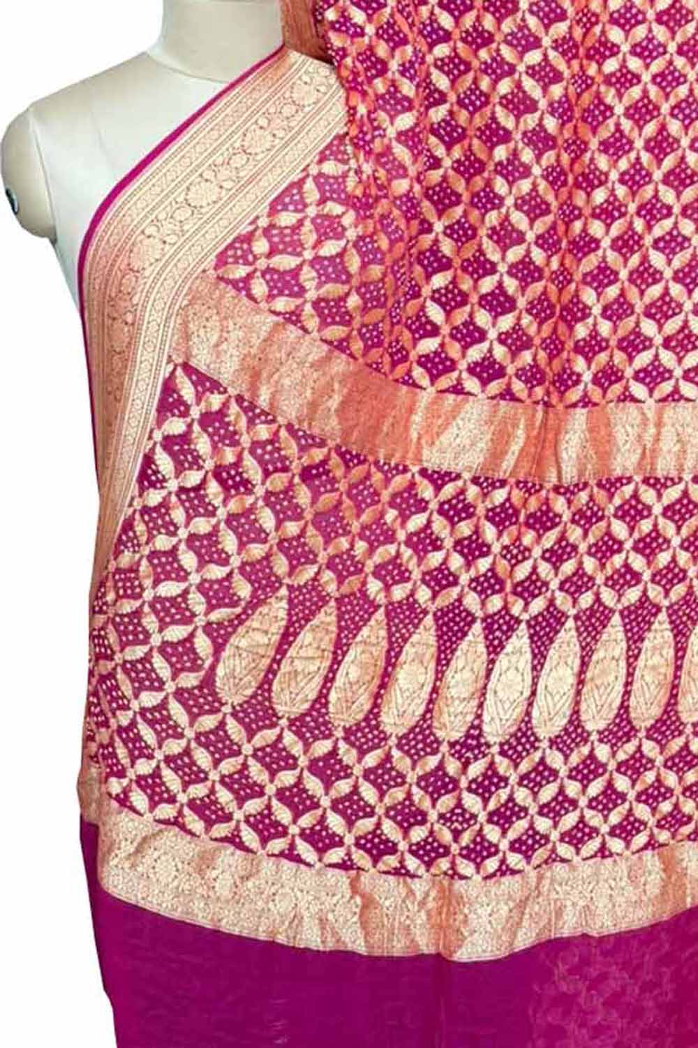 Pink Banarasi Bandhani Pure Georgette Saree Neemzari