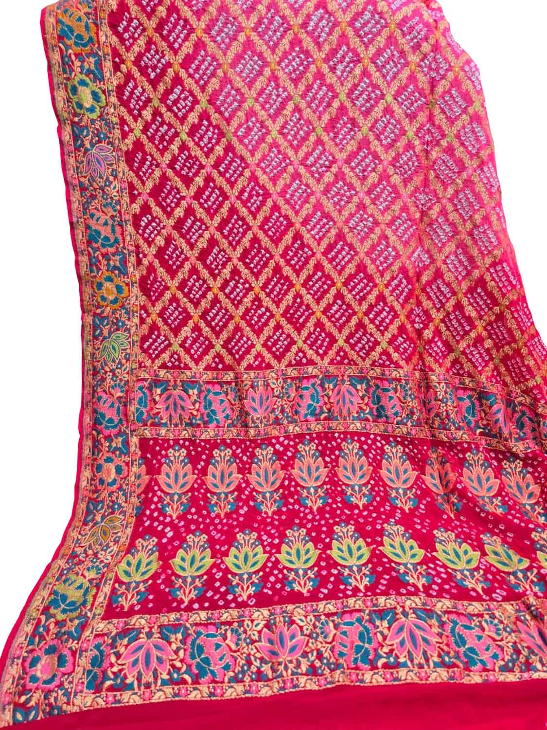 Pink Banarasi Bandhani Pure Georgette Tilfi Zari Saree