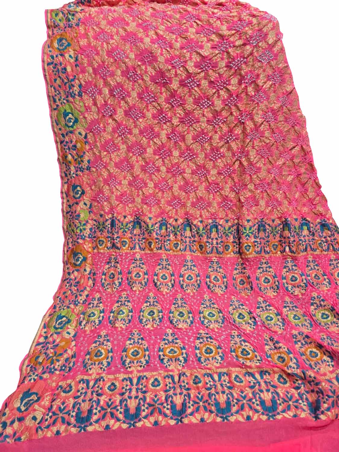 Pink Banarasi Bandhani Pure Georgette Tilfi Zari Saree