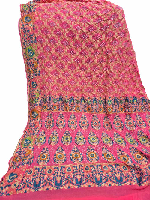Pink Banarasi Bandhani Pure Georgette Tilfi Zari Saree