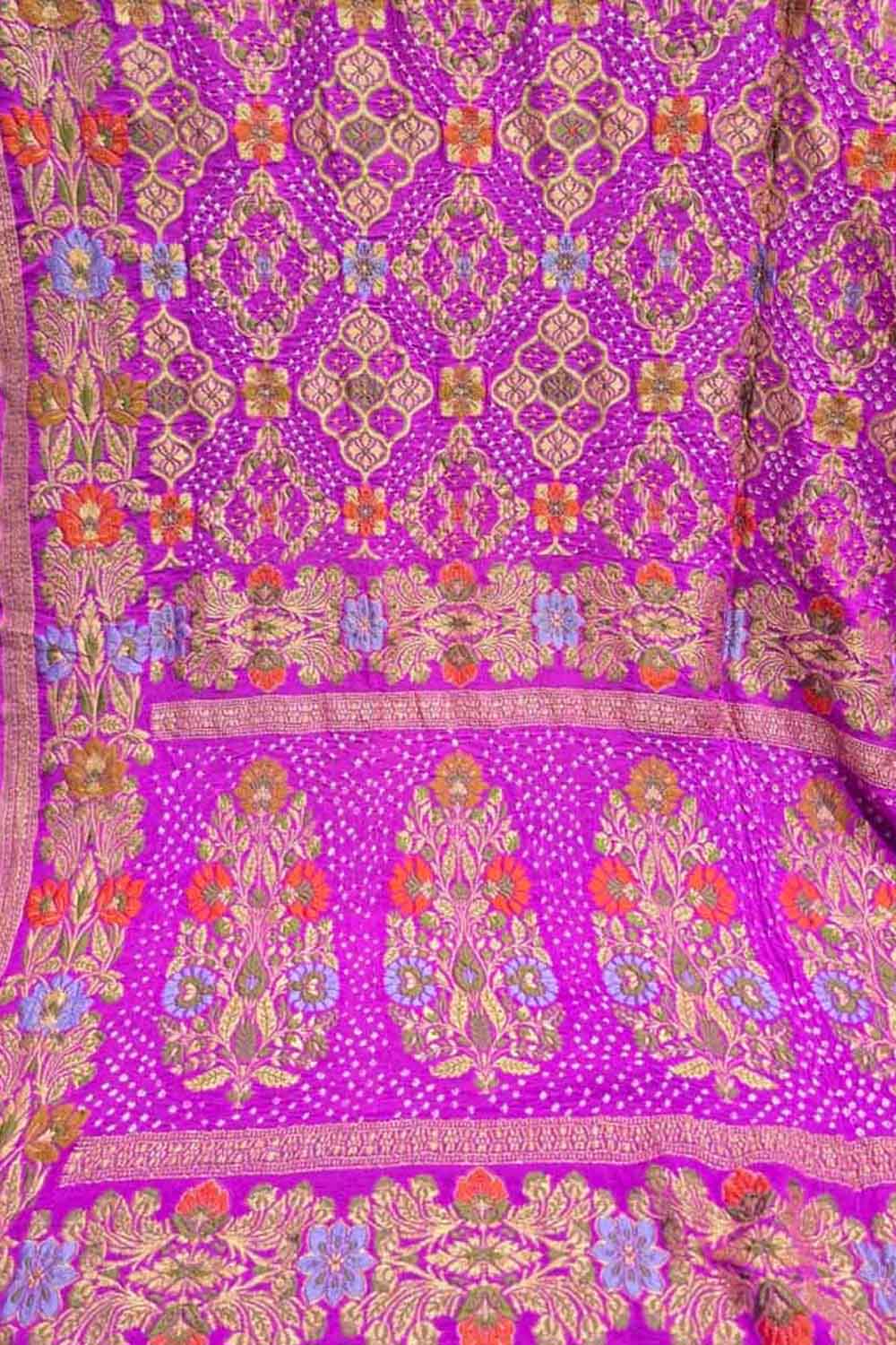 Pink Banarasi Bandhani Pure Georgette Tilfi Zari Saree