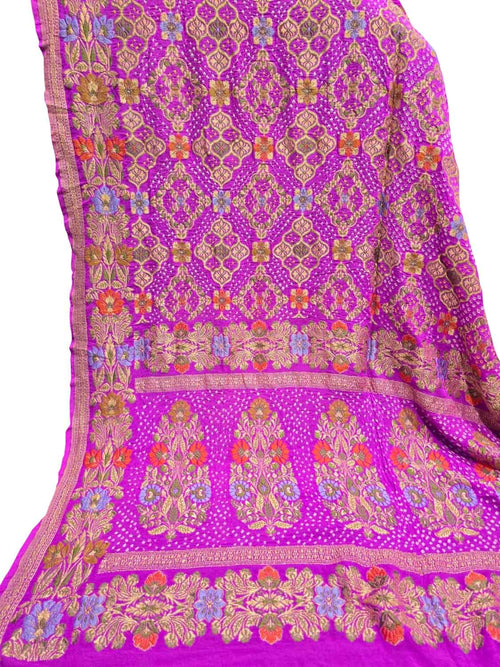 Pink Banarasi Bandhani Pure Georgette Tilfi Zari Saree