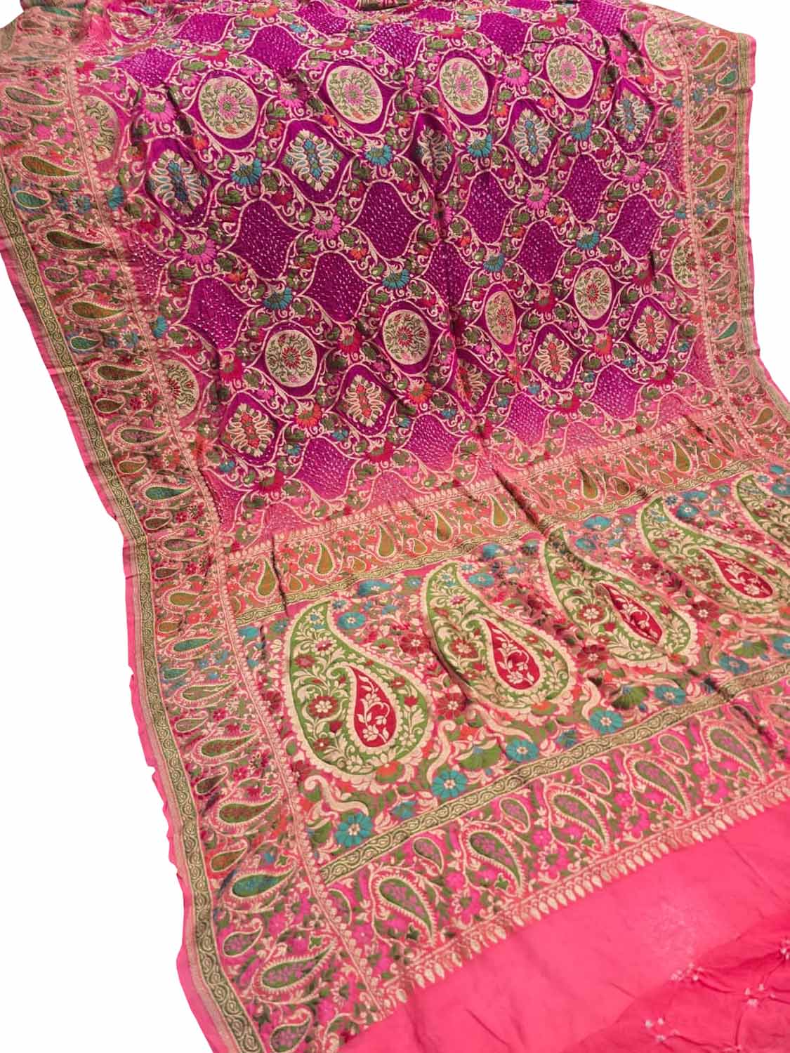 Pink Banarasi Bandhani Pure Georgette Tilfi Zari Saree