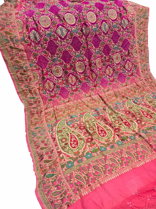 Pink Banarasi Bandhani Pure Georgette Tilfi Zari Saree