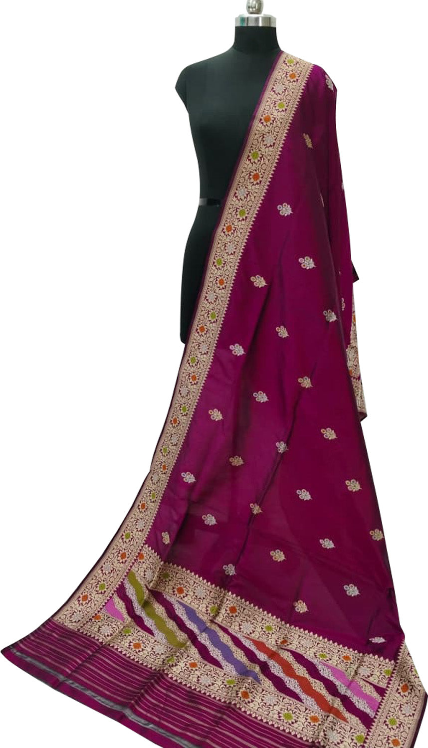 Pink Banarasi Handloom Katan Silk Dupatta